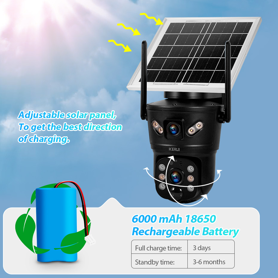 Home Security No Wifi Needed - KERUI 6MP 4G SIM WiFi Solar