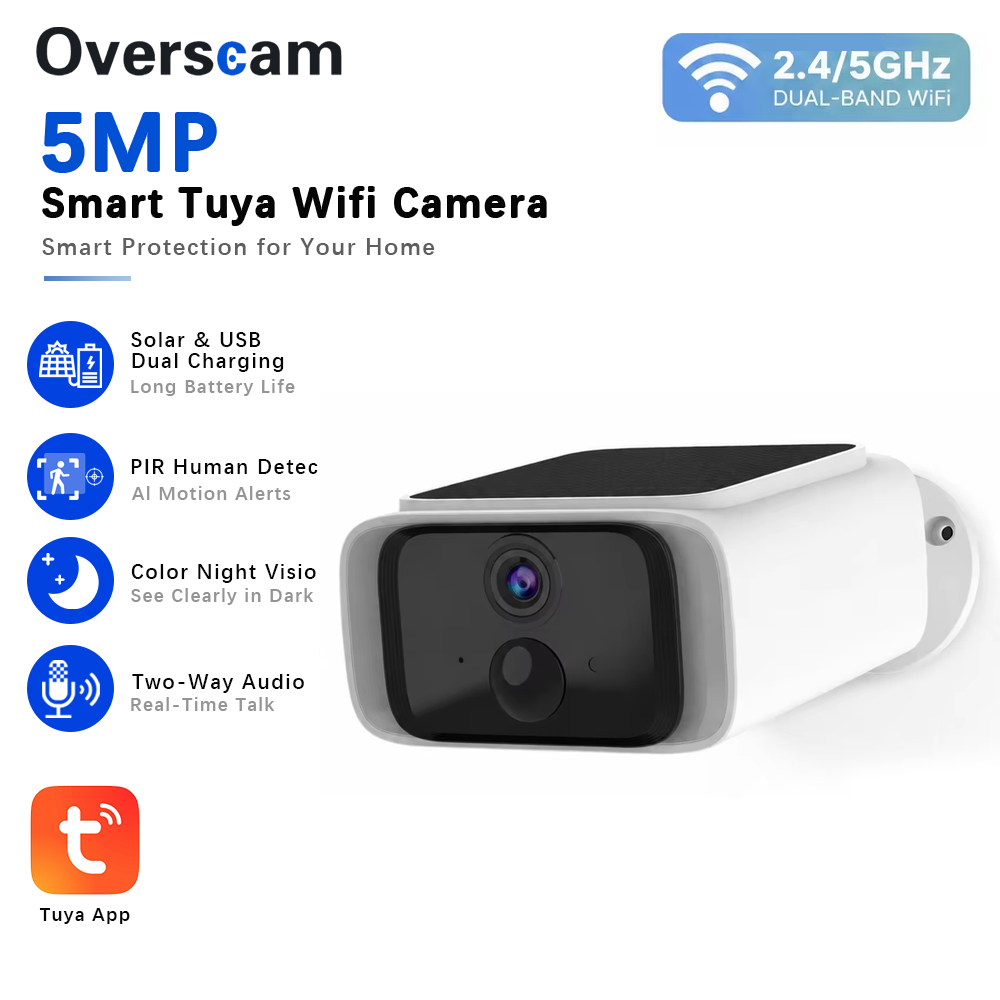 Home Security No Wifi Needed - Tuya 5MP Solar Security Camera Wireless
