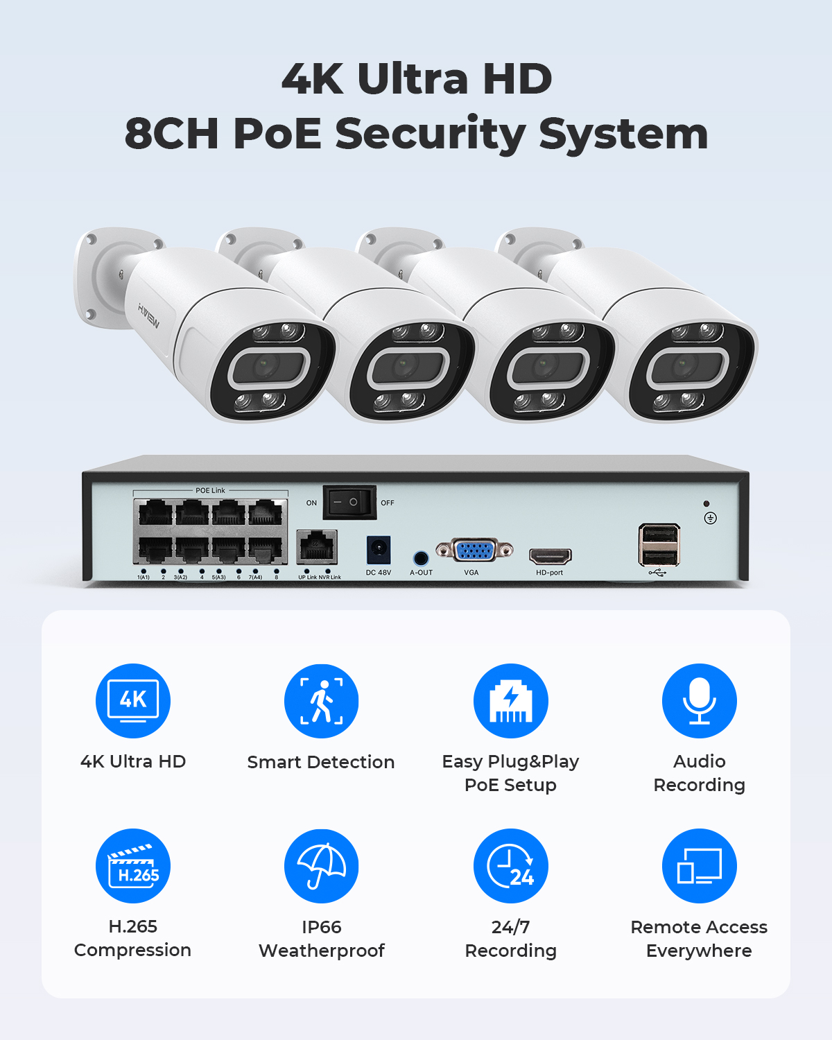 H.View 4K 5Mp 8Mp Poe CCTV Sec - đánh giá và giá Home Security System Installation
